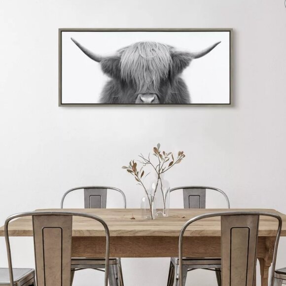 Sylvie Hey Dude Highland Cow by The Creative Bunch Studio Framed Wall Canvas Gra - Picture 1 of 4
